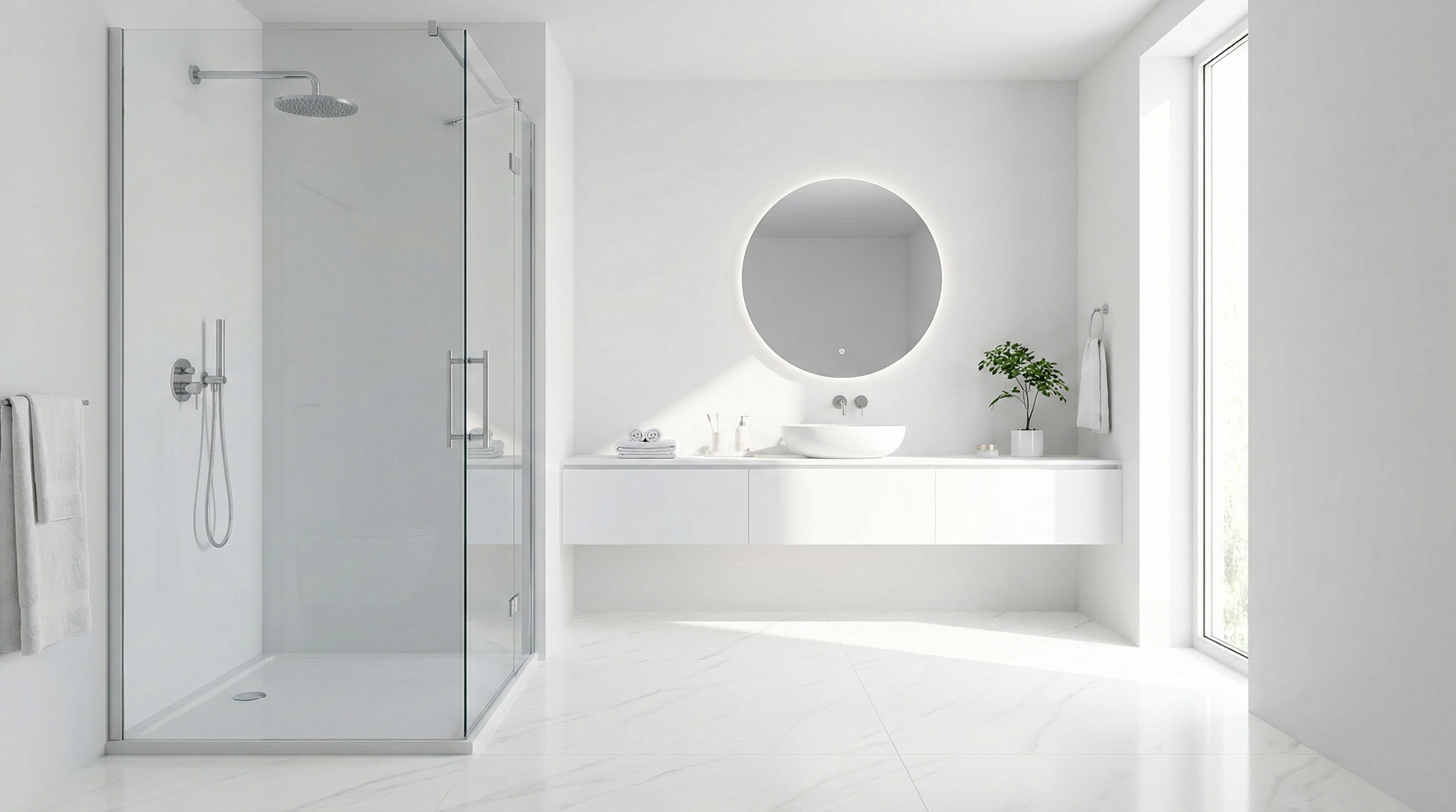 Statuario Puro in minimalist bathroom setting