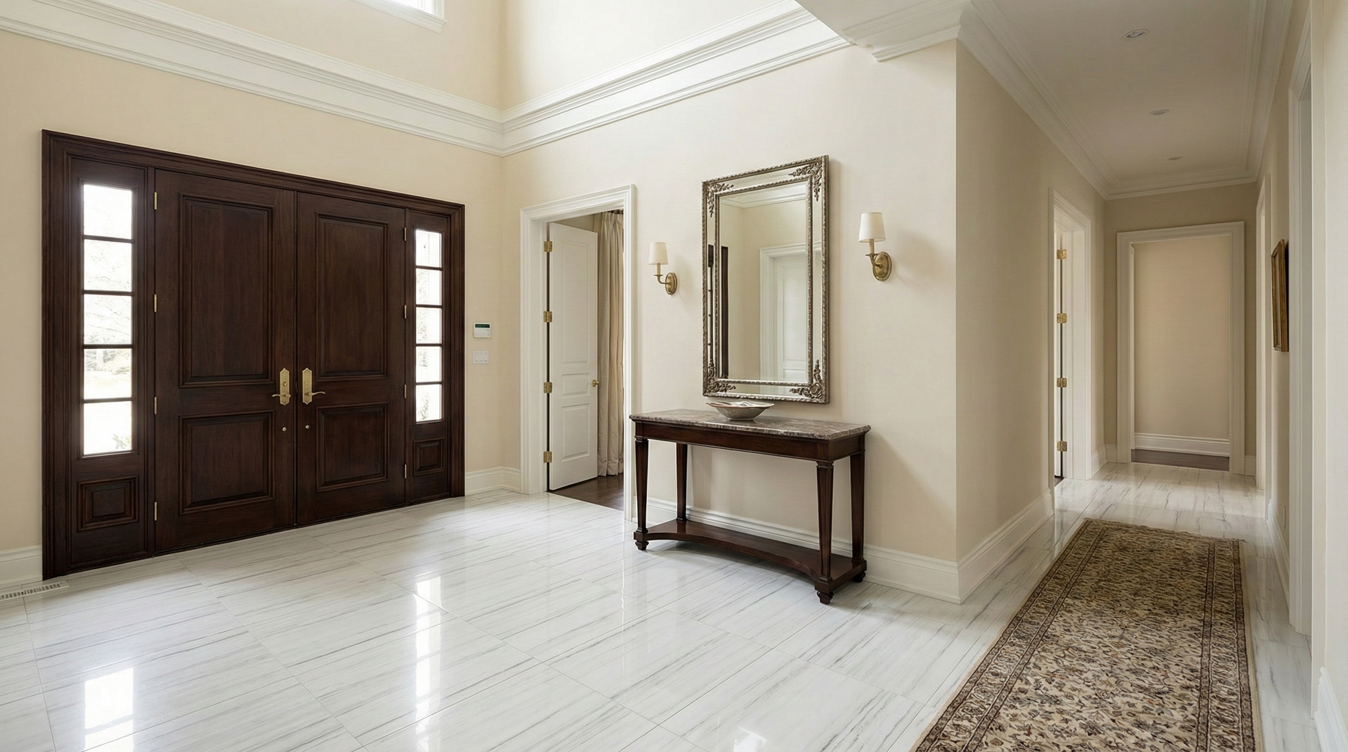 Bianco Dolomite in classic hallway setting