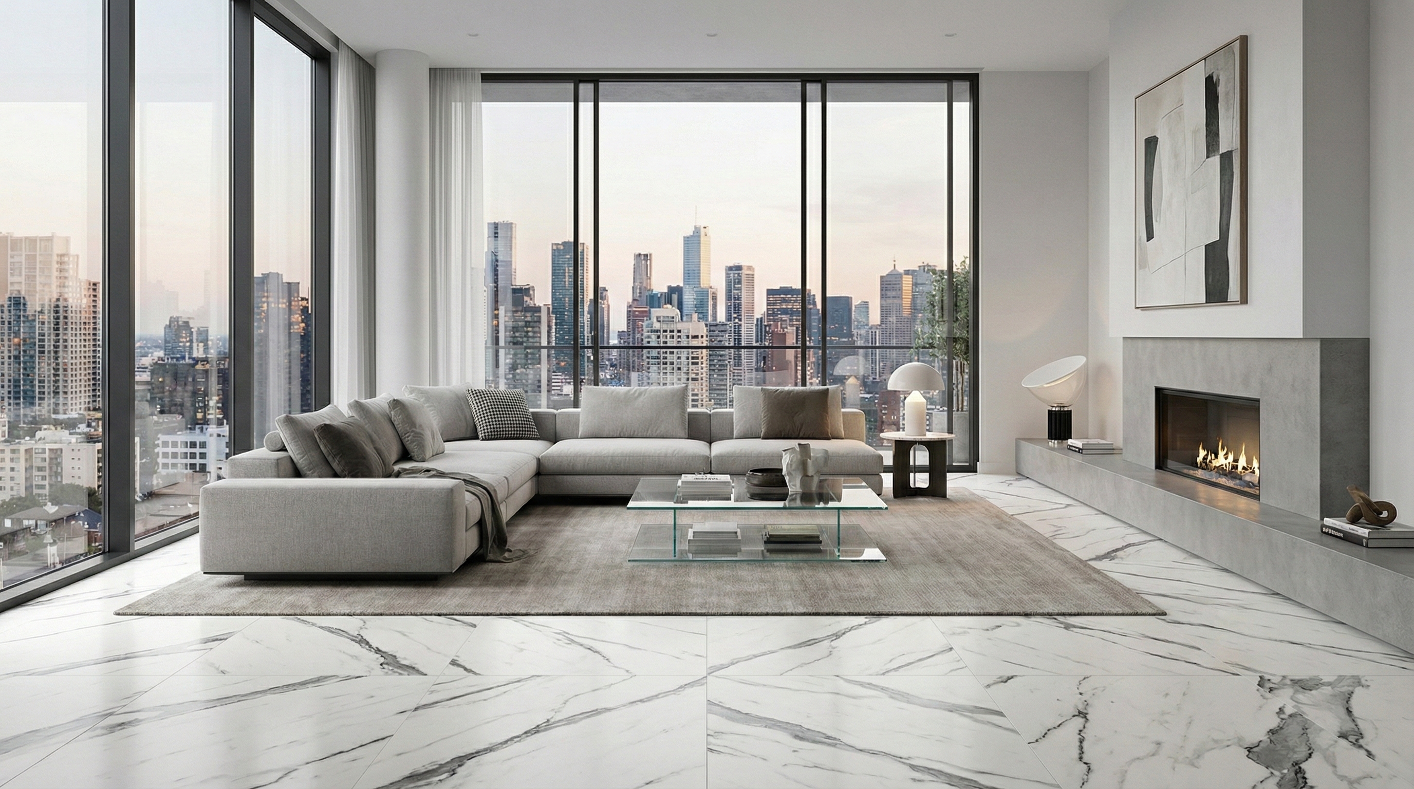 Statuario Venato in elegant living room setting