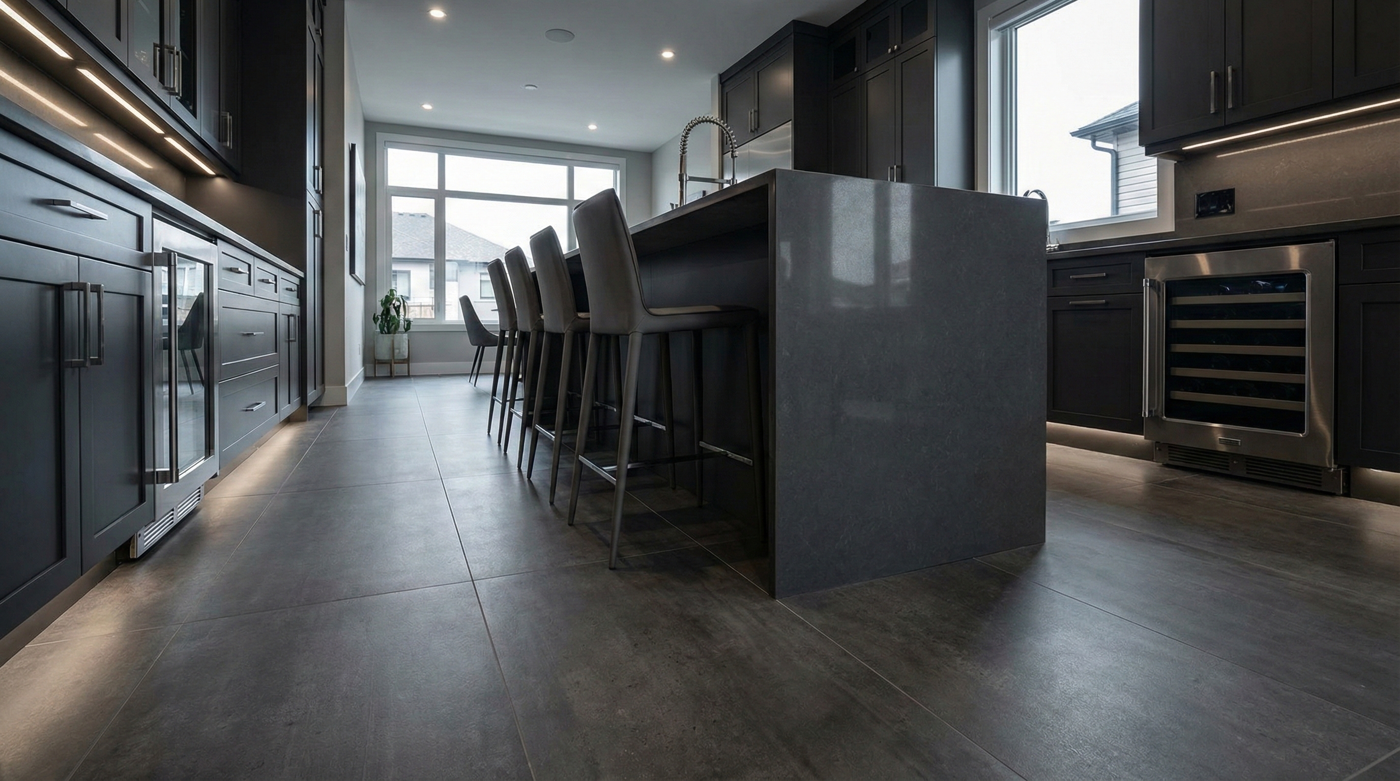 Metropolis Grey in dark modern kitchen setting
