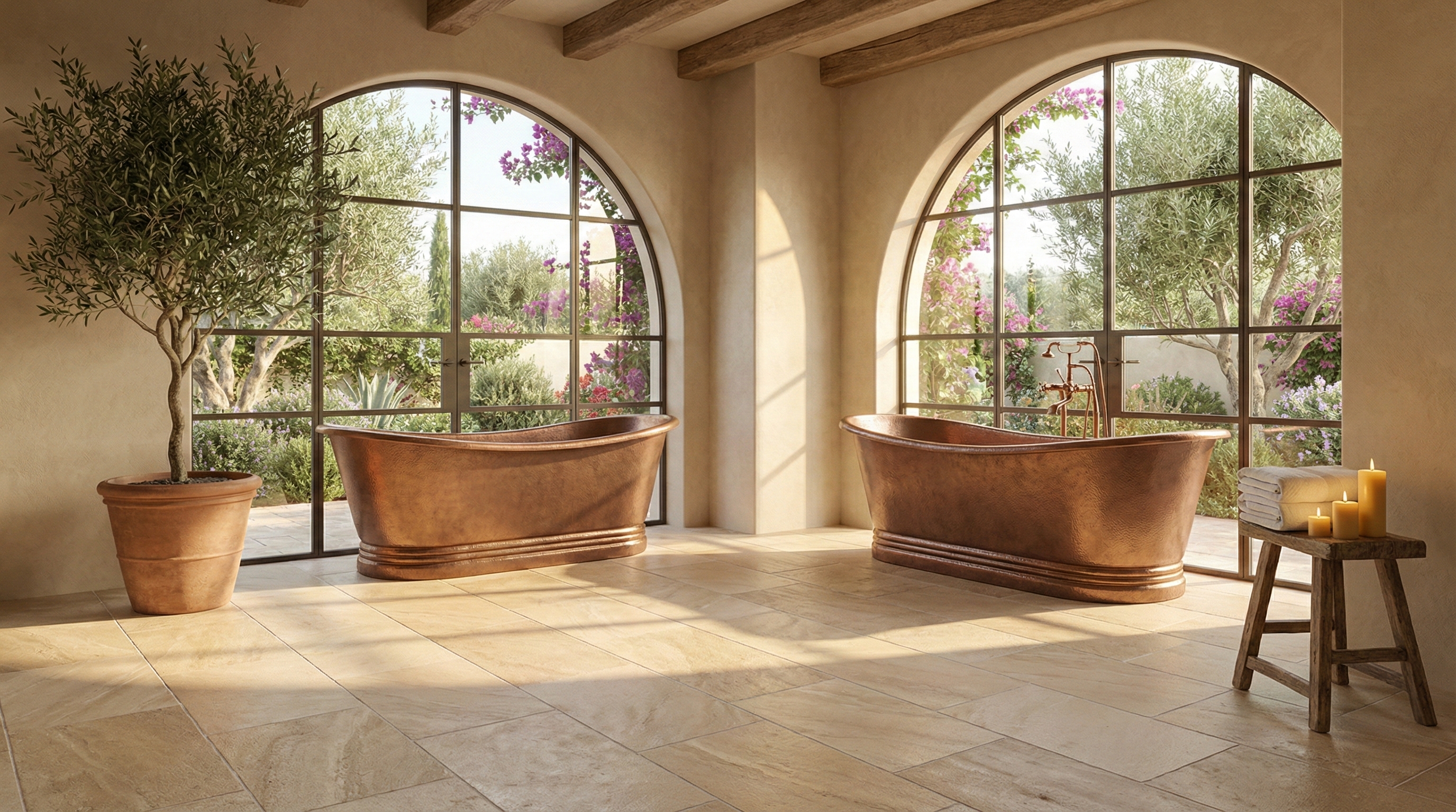 French Limestone Sand in spa bathroom setting