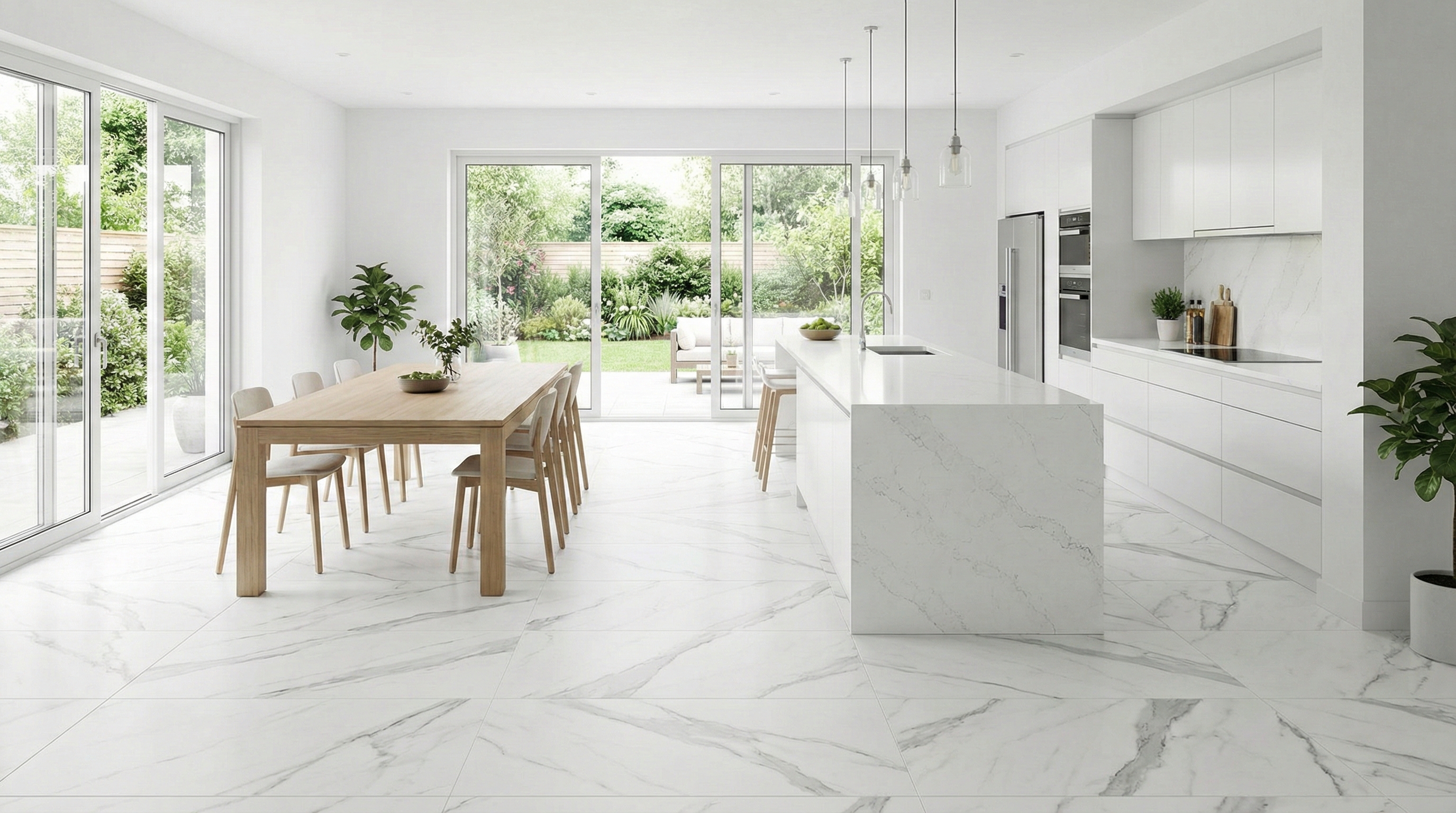 Statuario Infinito in open kitchen setting